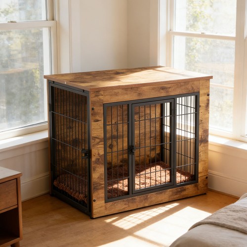 Dog crate furniture rustic - dog,